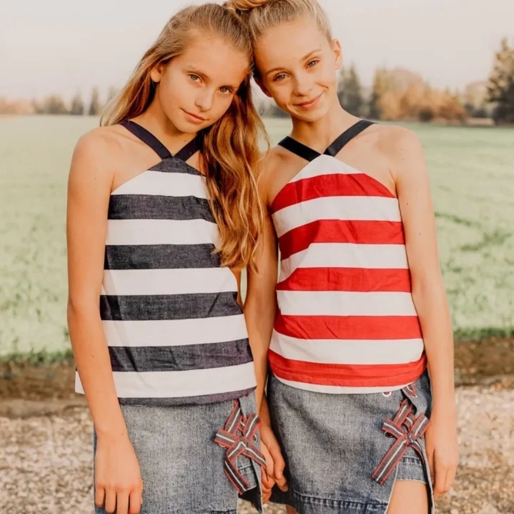 Habitual Girl -red & white striped patriotic Halter Top- NWT Girls Size 13
